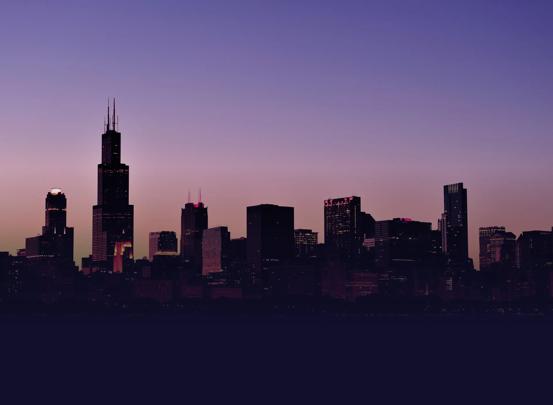City skyline at dusk